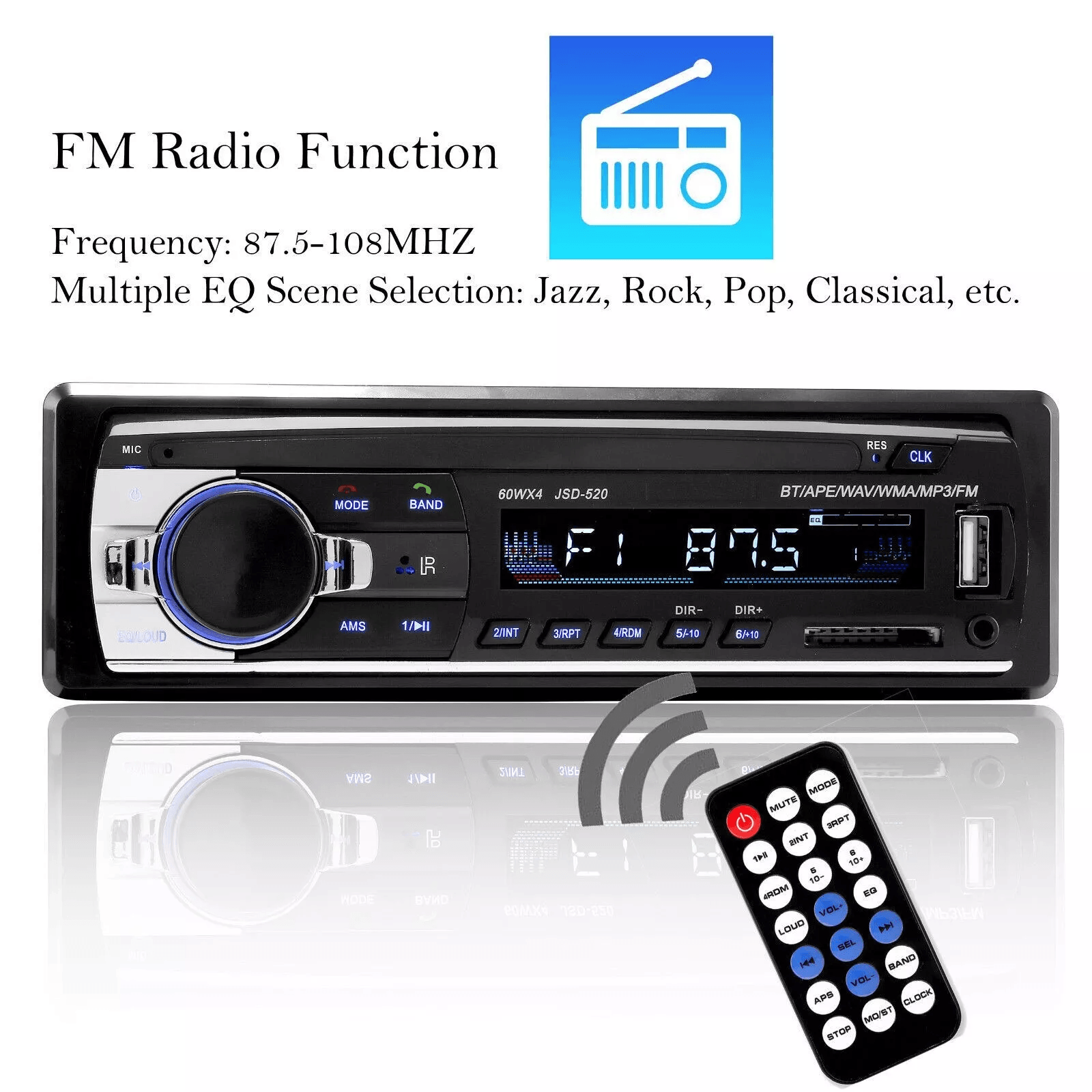 Bluetooth Car Stereo Audio InDash FM Radio MP3 Player Receiver With USB SD AUX Input HandsFree Call 1