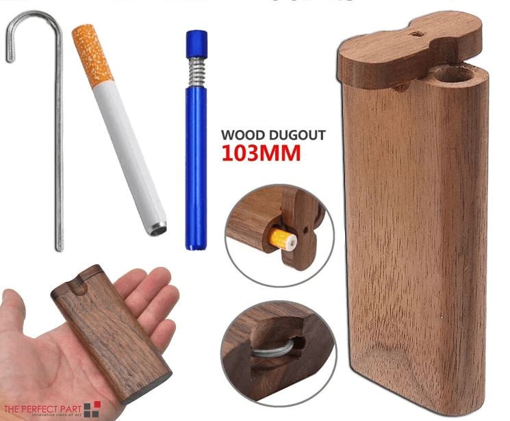Premium Wooden Dugout Pipe with Self Cleaning Metal Bat, Poker Smoking Pipe One Hitter Kit for Discreet On-the-Go Use