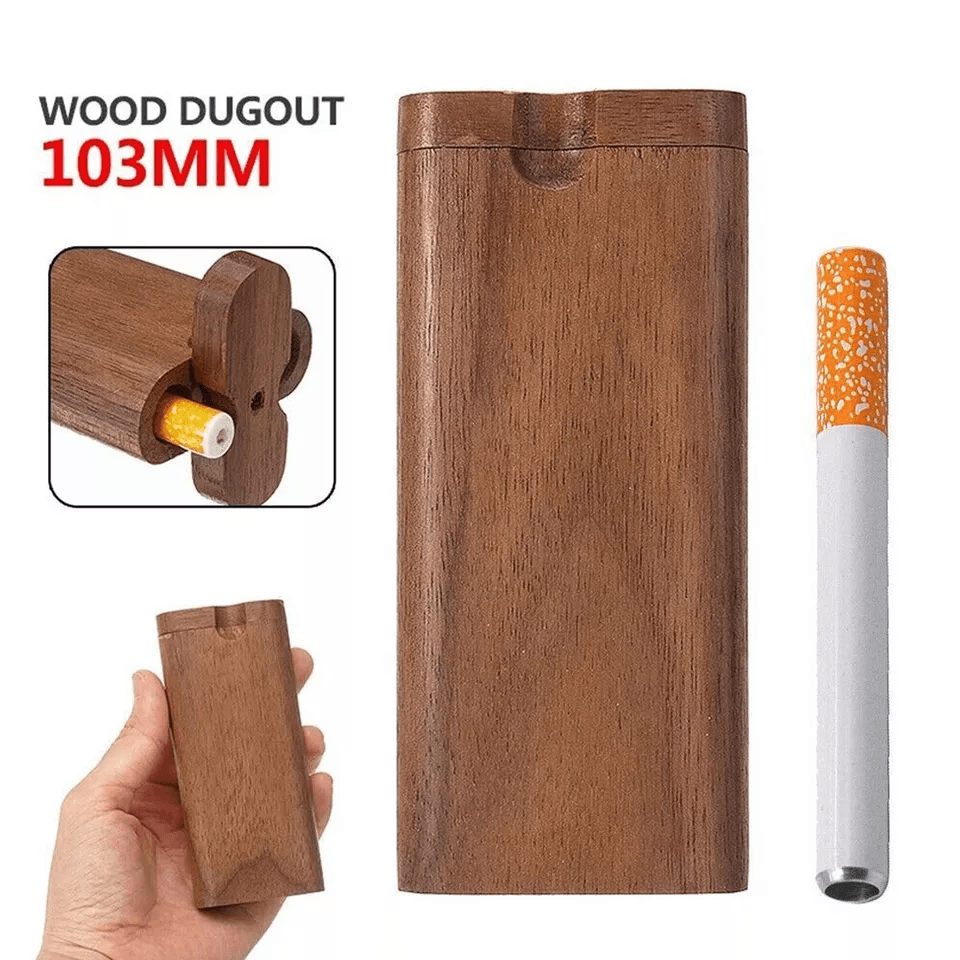 Premium Wooden Dugout Pipe With Self Cleaning Metal Bat Poker Smoking Pipe One Hitter Kit For Discr 2