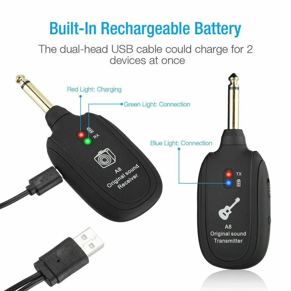 UHF Guitar Wireless System Transmitter And Receiver With Builtin Rechargeable Battery Long Range Pr 3