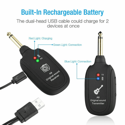 UHF Guitar Wireless System Transmitter And Receiver With Builtin Rechargeable Battery Long Range Pr 3