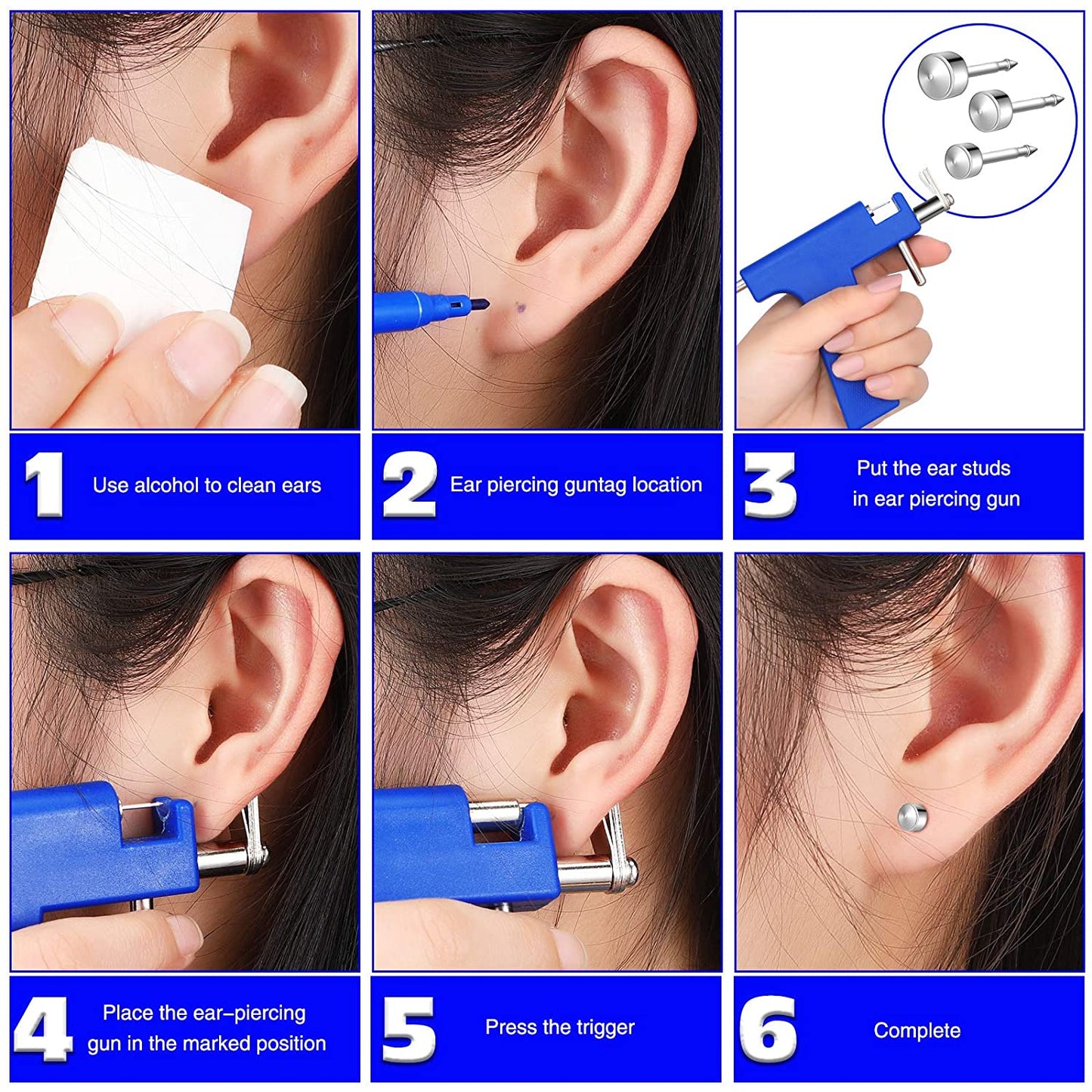 Professional Piercing Gun Kit  Ear Nose  Navel Body Piercing Tool With Steel Studs 4