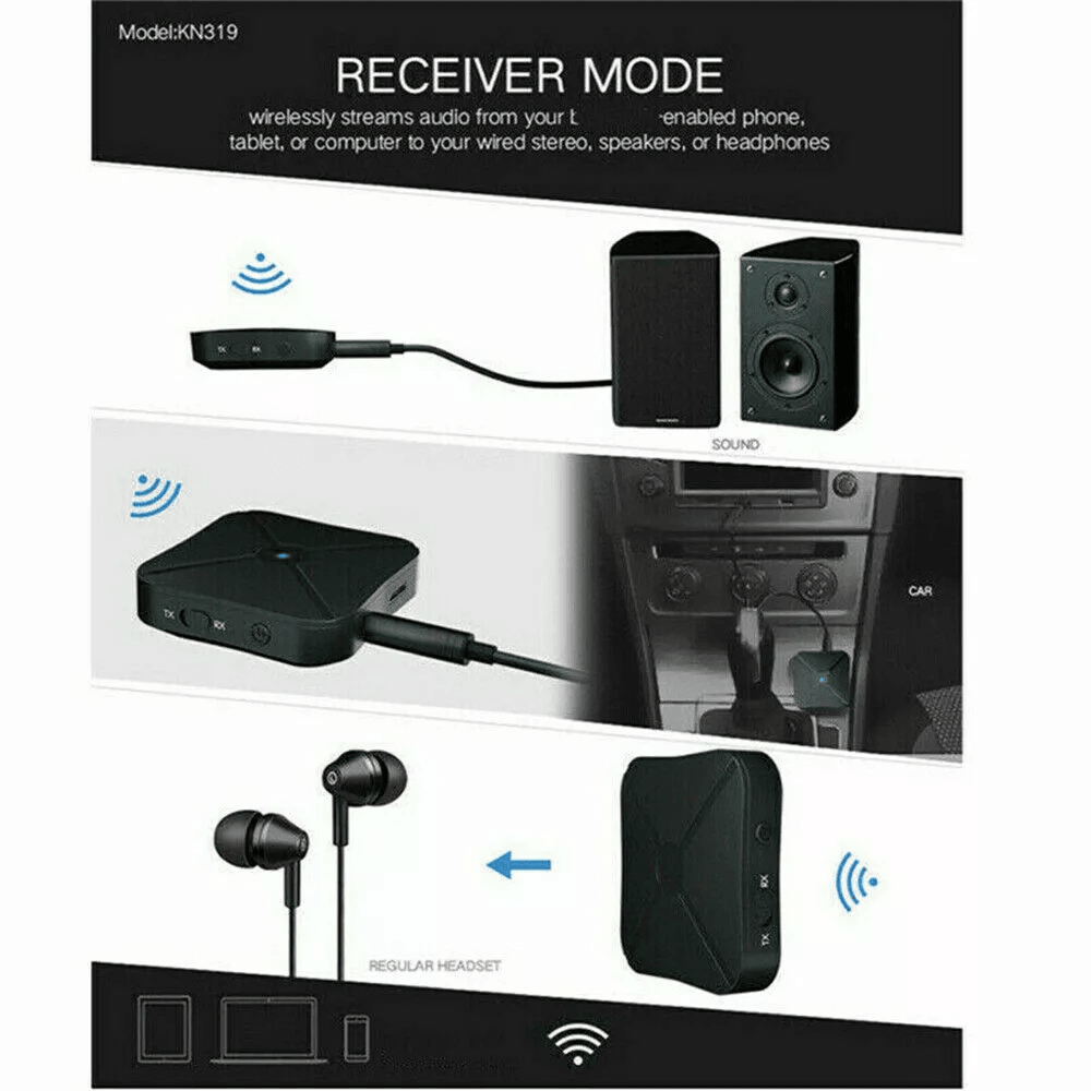 2in1 Bluetooth Transmitter Receiver Wireless Adapter For TV Home Stereo Car Speaker Audio Dongle Wi 2