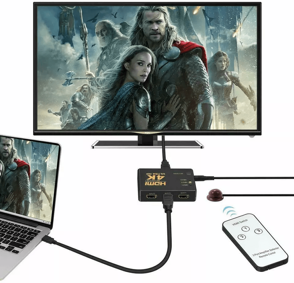 4K HDMI Cable Splitter Switcher Box Hub With IR Remote Control 4
