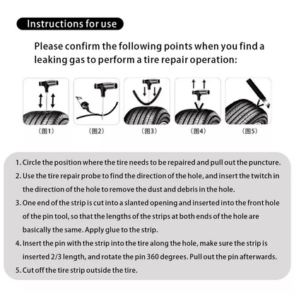 Tire Repair Kit Heavy Duty DIY Flat Tire Plug Patch Set For Car Truck Motorcycle SUV ATV  Home Gara 14