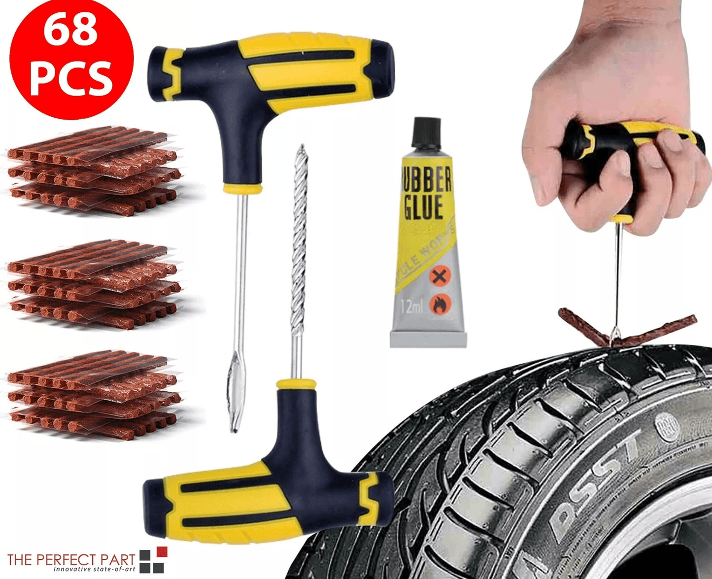 Tire Repair Kit, Heavy Duty DIY Flat Tire Plug Patch Set for Car, Truck, Motorcycle, SUV, ATV & Home Garage Use