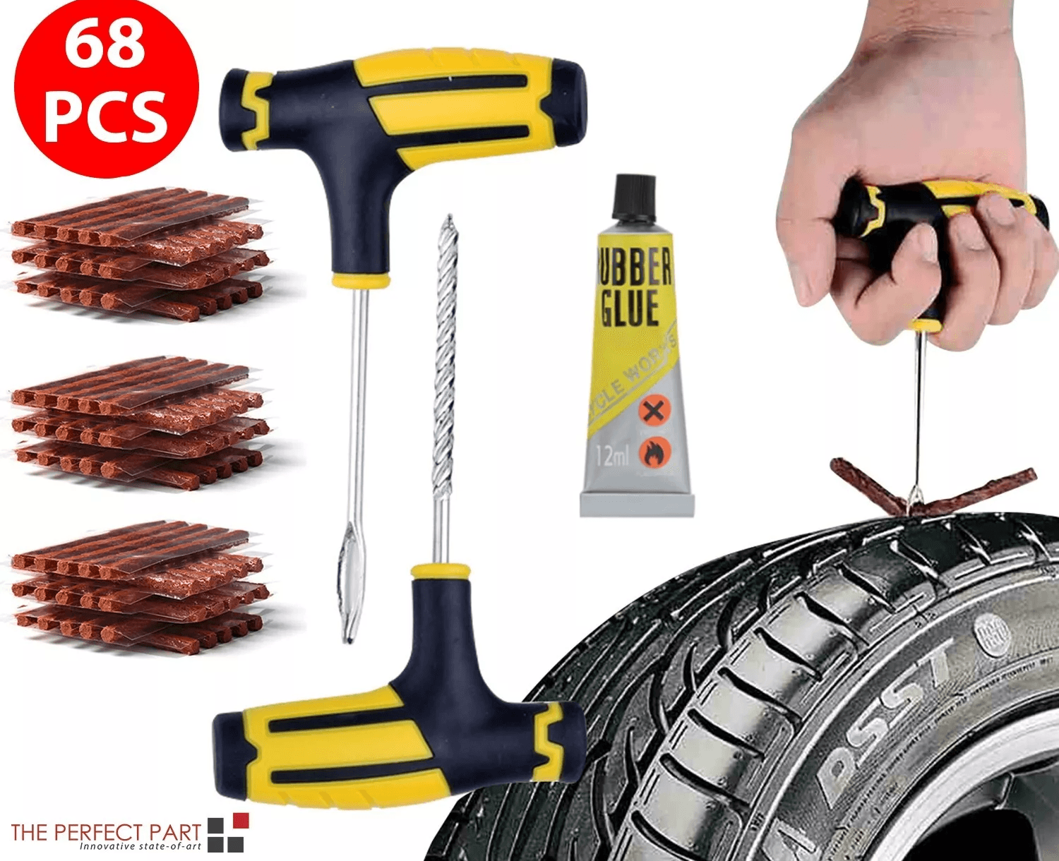 Tire Repair Kit, Heavy Duty DIY Flat Tire Plug Patch Set for Car, Truck, Motorcycle, SUV, ATV & Home Garage Use