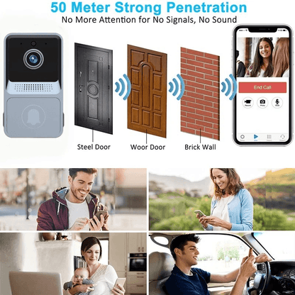 Smart Wireless WiFi Video Doorbell with Intercom, HD Camera, Night Vision, 2-Way Audio & Chime Home Security Door Ring