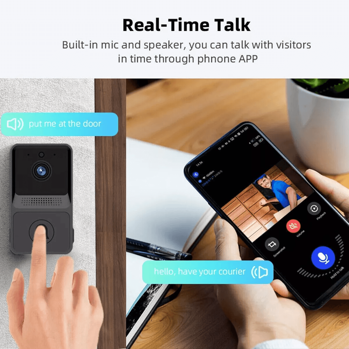 Smart Wireless WiFi Video Doorbell With Intercom HD Camera Night Vision 2Way Audio  Chime Home Secu 6