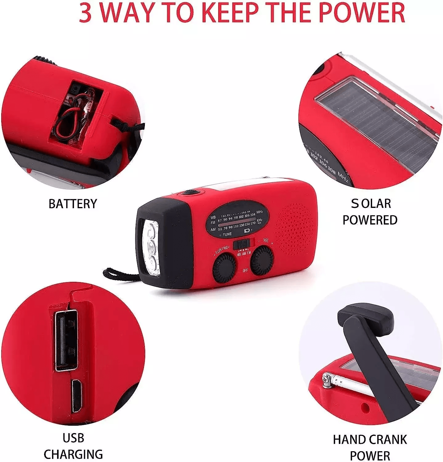 Emergency Radio Crank Solar Hand Weather 1000mAh Power Bank Charger Flashlight  Portable Survival G 2