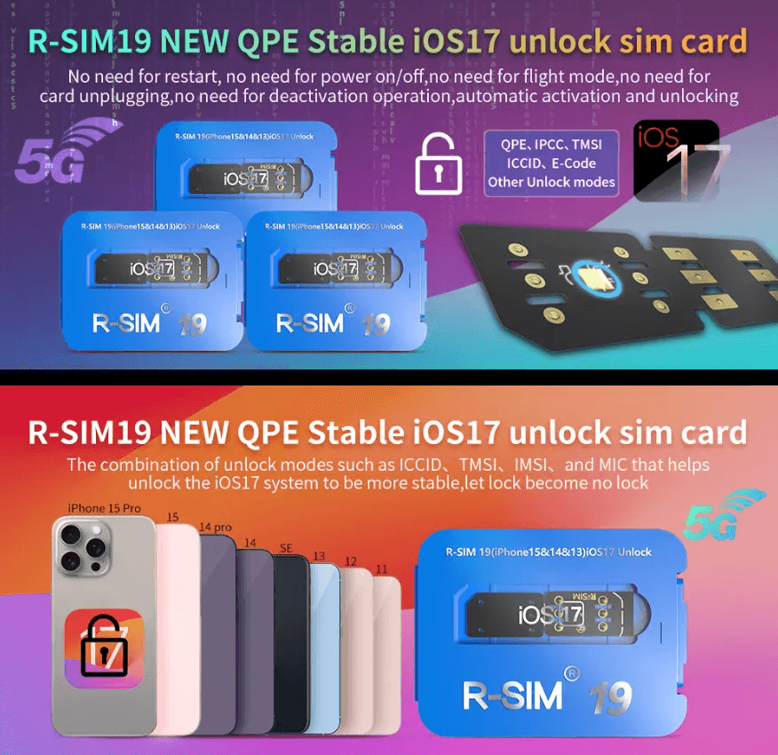 RSIM19 NEW QPE Stable Unlock SIM Card For IPhone 15141312  Compatible With IOS17 5G LTE Support 7