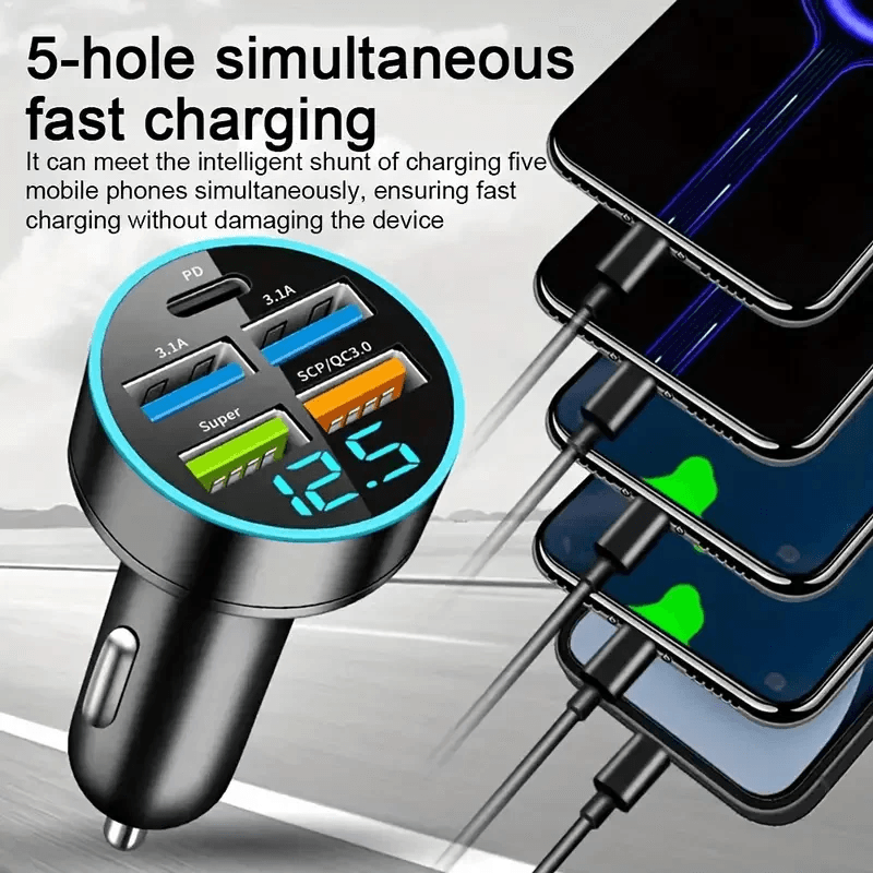 5 USB Port Super Fast Car Charger Adapter  150W MultiPort Fast Charging For IPhone Samsung Android  1