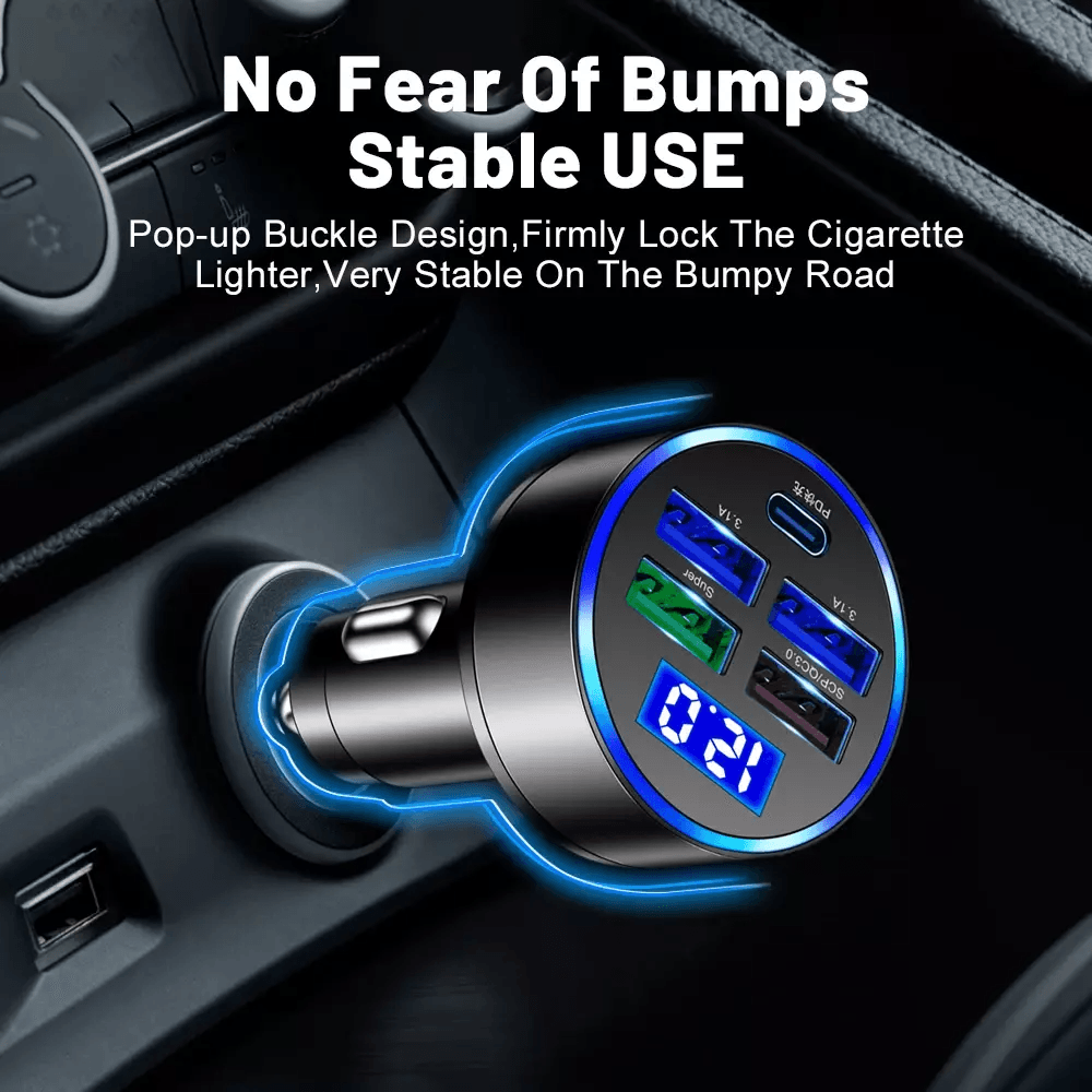 5 USB Port Super Fast Car Charger Adapter  150W MultiPort Fast Charging For IPhone Samsung Android  2