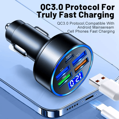 5 USB Port Super Fast Car Charger Adapter  150W MultiPort Fast Charging For IPhone Samsung Android  3