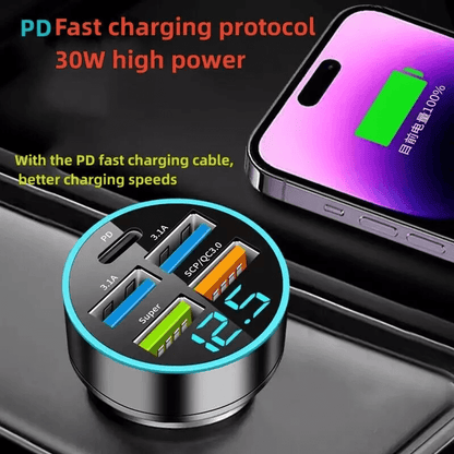 5 USB Port Super Fast Car Charger Adapter  150W MultiPort Fast Charging For IPhone Samsung Android  7