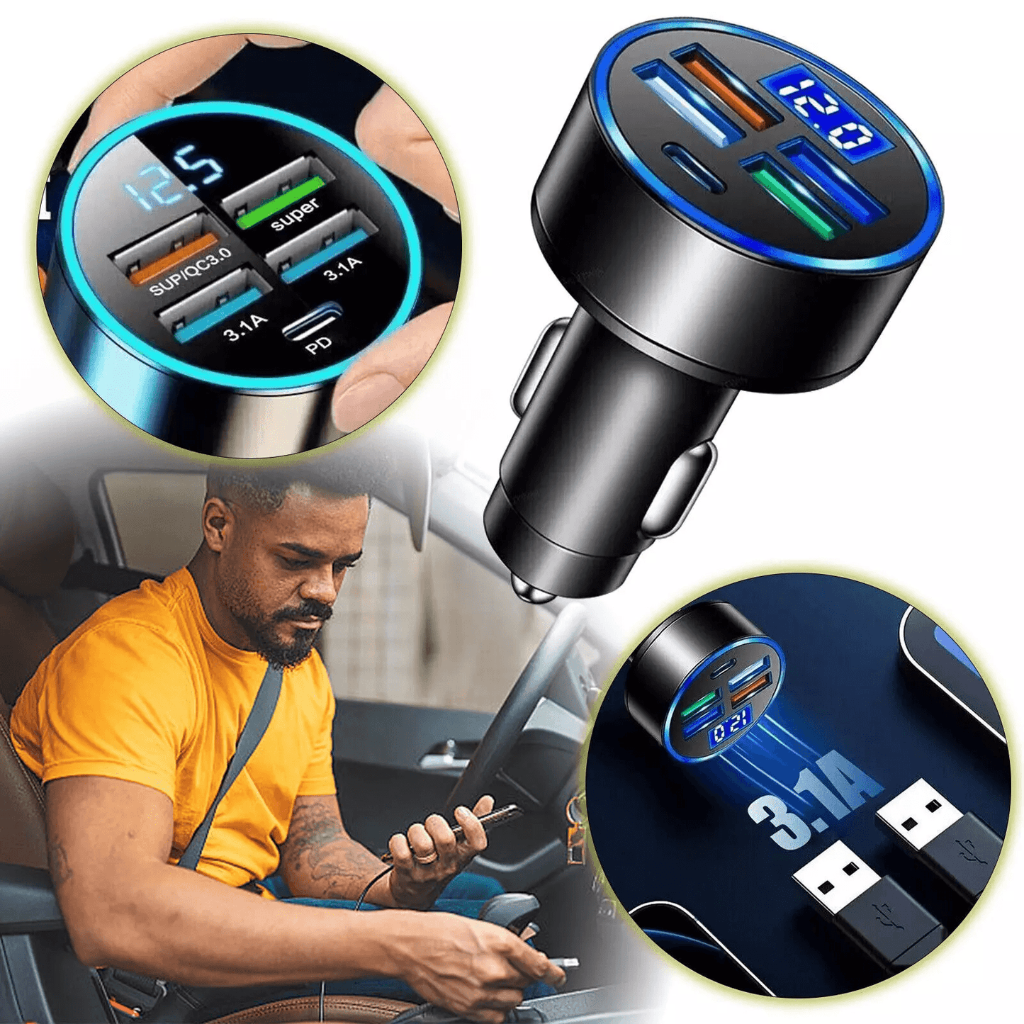 5 USB Port Super Fast Car Charger Adapter  150W MultiPort Fast Charging For IPhone Samsung Android  14