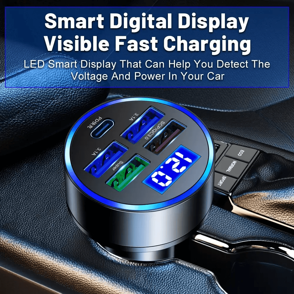 5 USB Port Super Fast Car Charger Adapter  150W MultiPort Fast Charging For IPhone Samsung Android  15