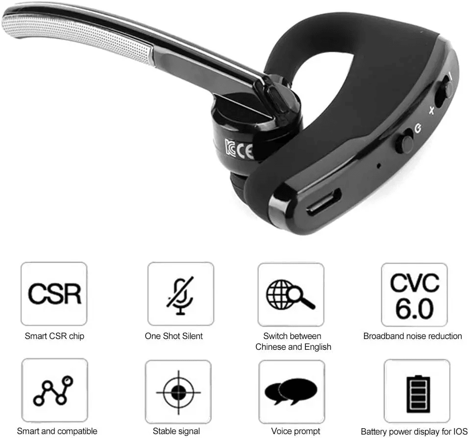 Wireless Bluetooth Headset With Noise Cancelling Mic Ideal Earpiece For Truck Drivers Call Centers  11