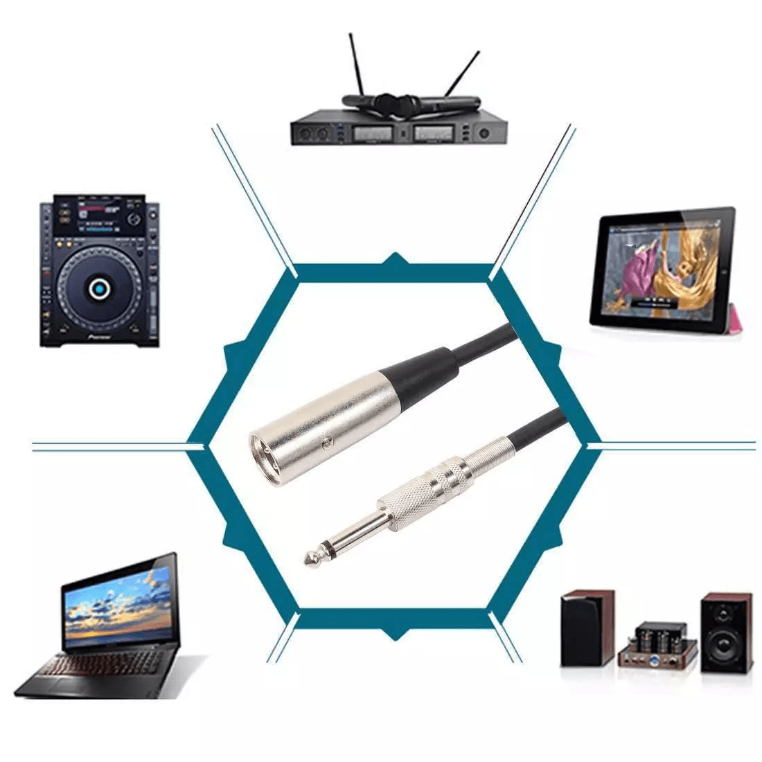 XLR 3Pin Male To 14 TS Plug Mono Microphone Cable Unbalanced Shielded Audio Cord For Mixer Amplifie 5