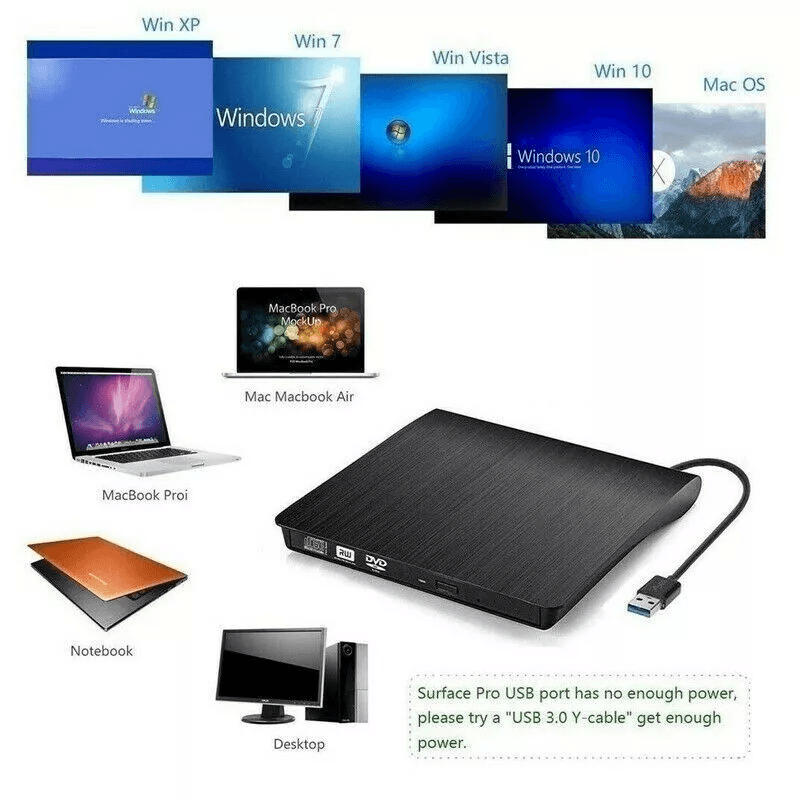 USB 30 Slim External CD DVD RW Drive Writer Burner Player Compatible With Laptop PC  Mac Portable   1
