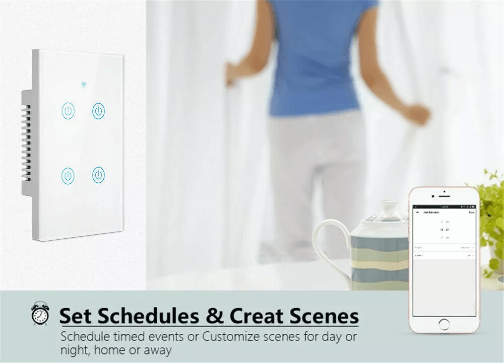 Gang WiFi Smart Wall Touch Light Switch Glass Panel Compatible With Alexa Google Assistant Remote C 2