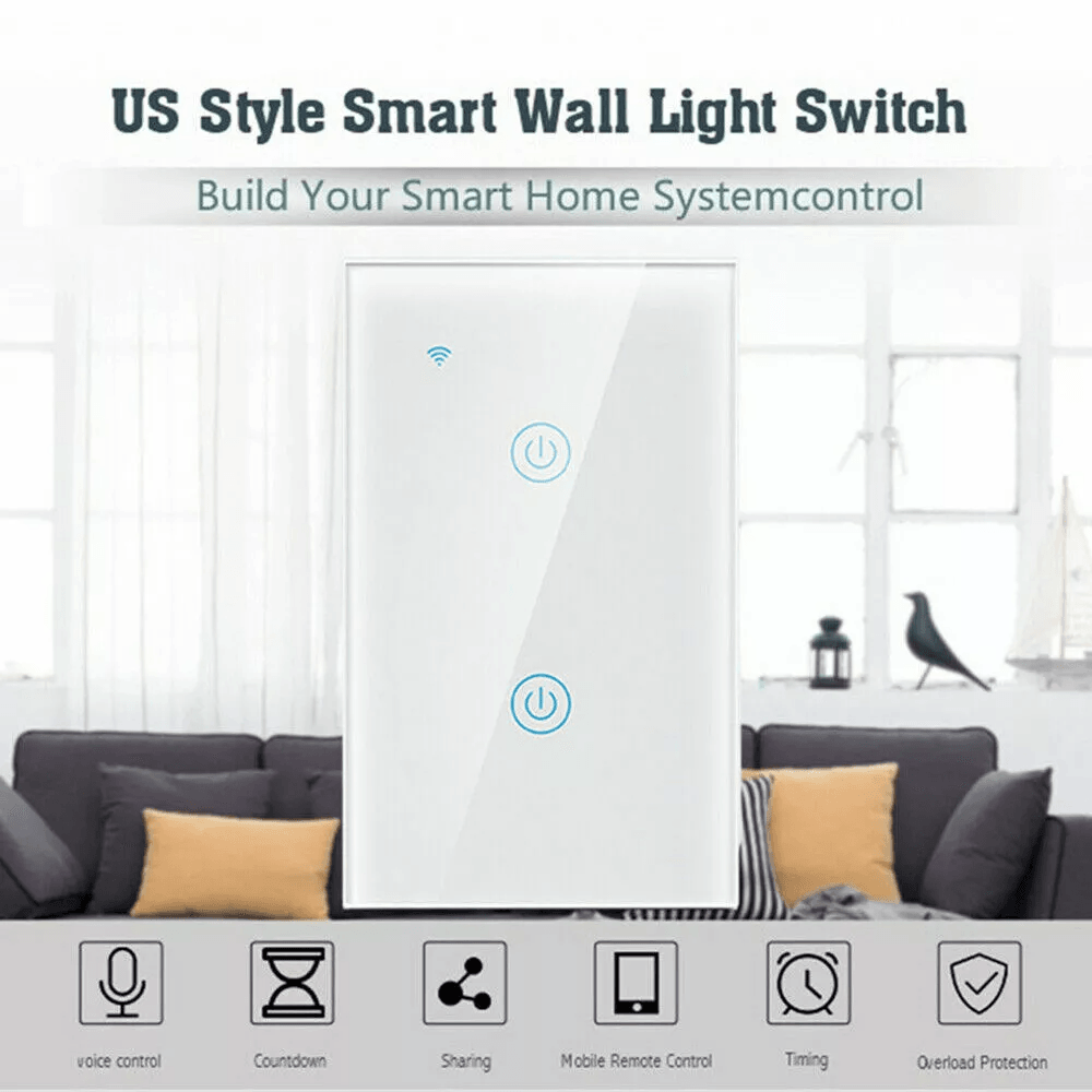 Gang WiFi Smart Wall Touch Light Switch Glass Panel Compatible With Alexa Google Assistant Remote C 5