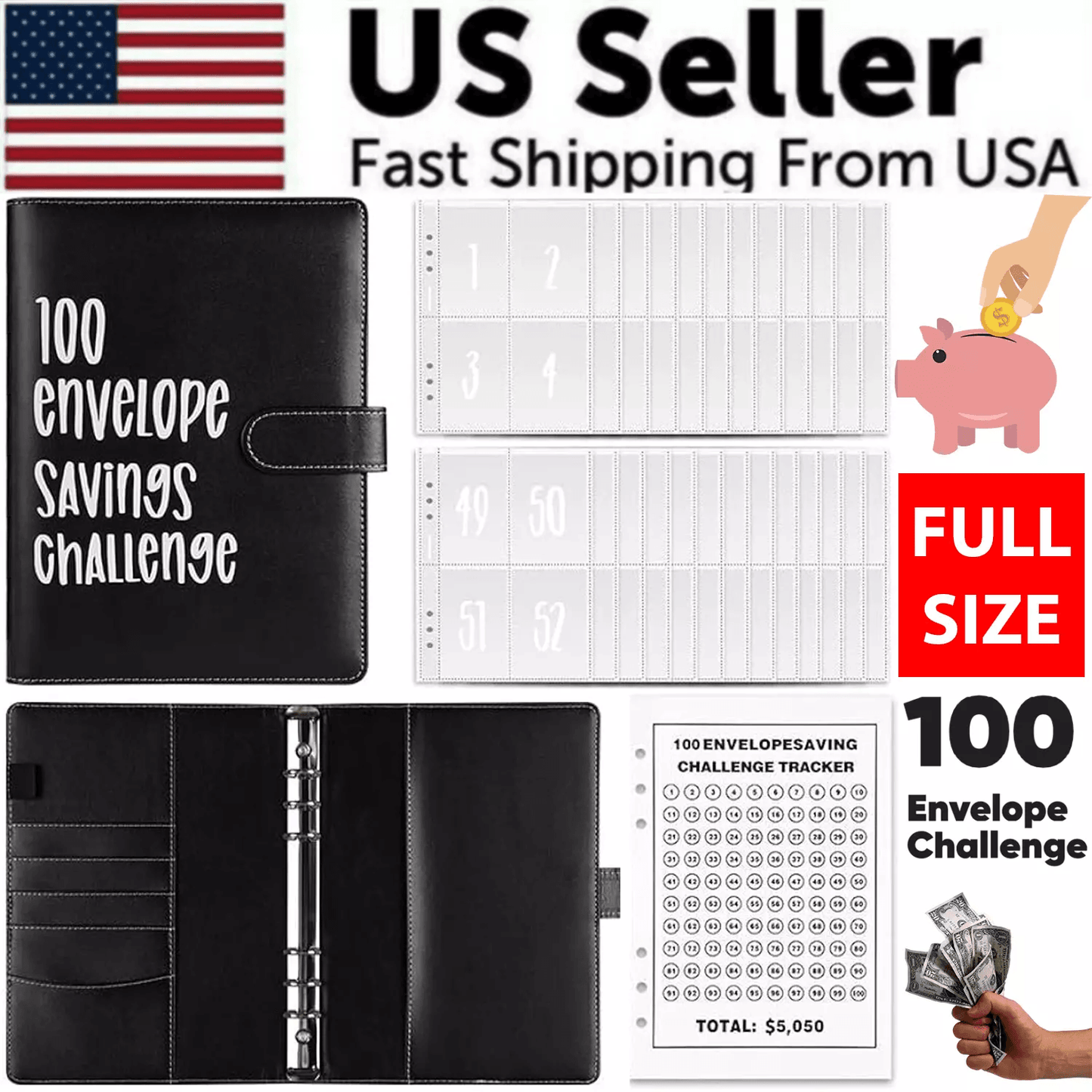 100 Envelope Challenge Budget Planner with A5 Money Saving Binder Kit Pre Numbered Cash Envelopes