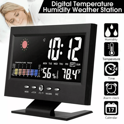 LED Digital Alarm Clock With Snooze Thermometer Hygrometer Calendar Weather Display Voice Control B 1
