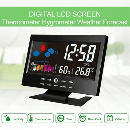 LED Digital Alarm Clock With Snooze Thermometer Hygrometer Calendar Weather Display Voice Control B 2