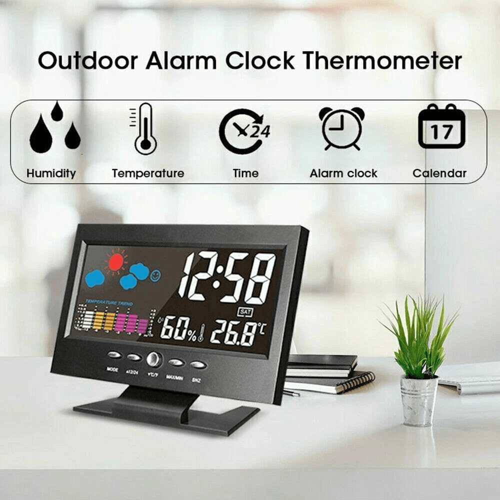 LED Digital Alarm Clock With Snooze Thermometer Hygrometer Calendar Weather Display Voice Control B 3