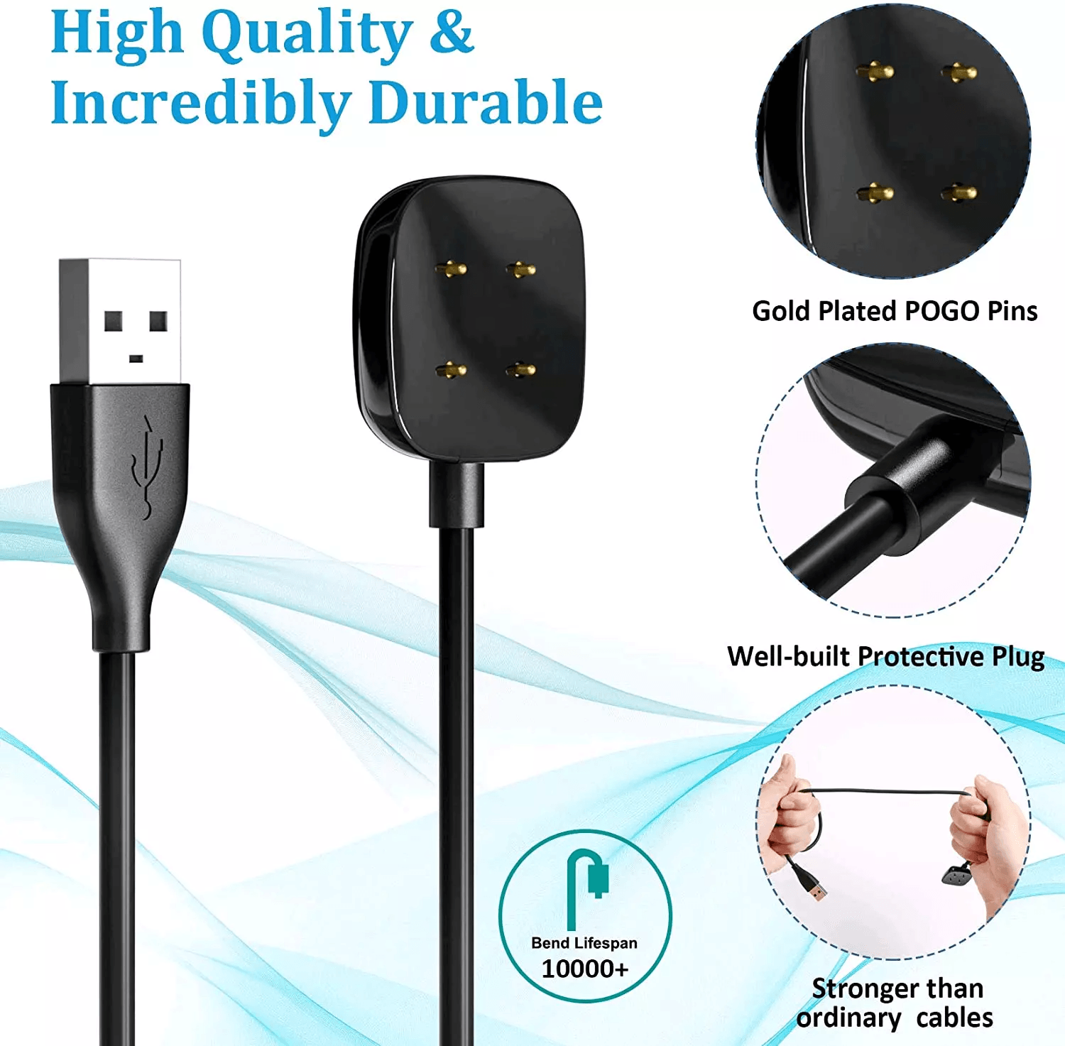 Wireless Charger For Fitbit Sense Versa USB Fast Charging Dock Cable Replacement TangleFree Smartwa 2