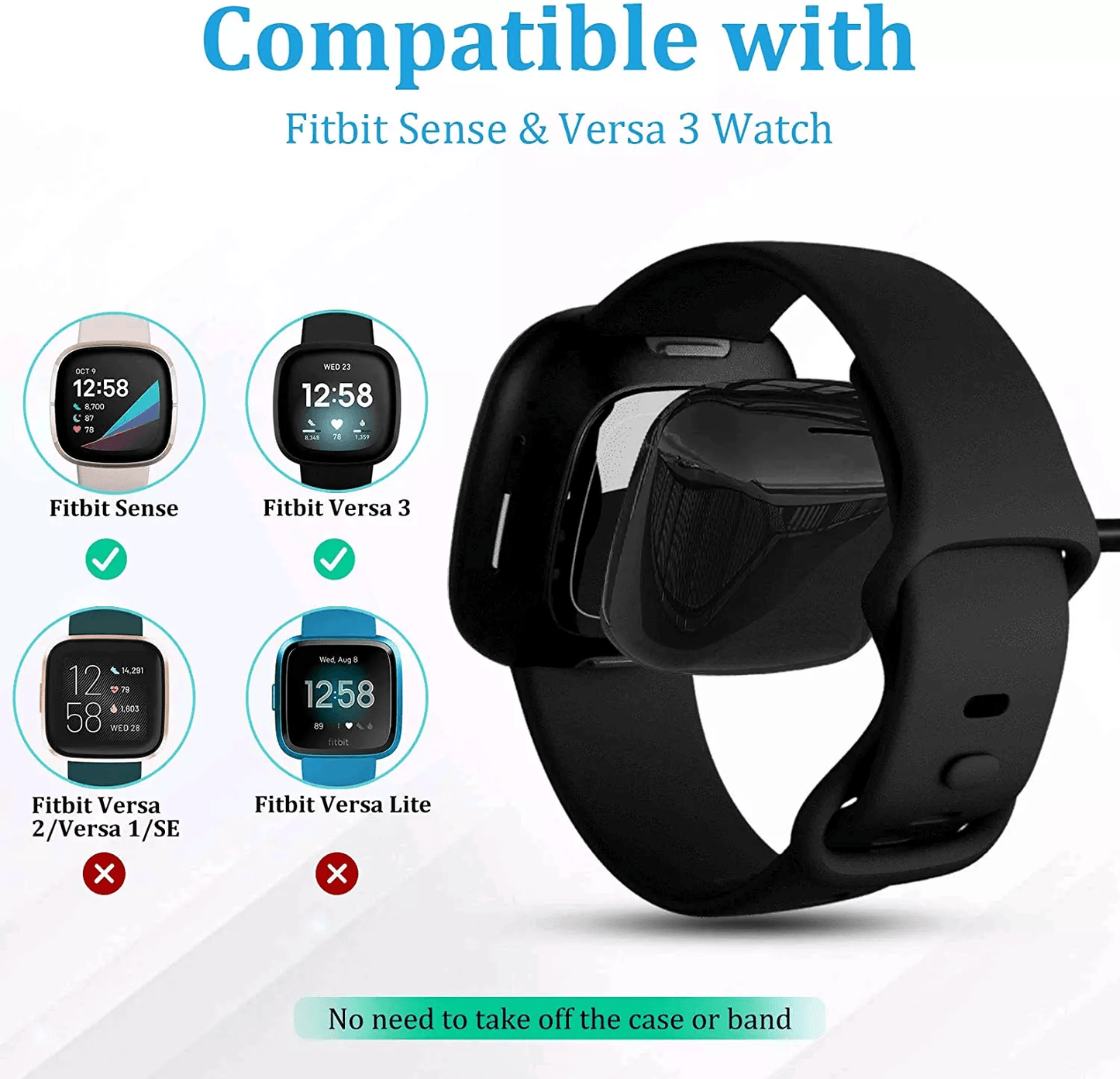 Wireless Charger For Fitbit Sense Versa USB Fast Charging Dock Cable Replacement TangleFree Smartwa 1