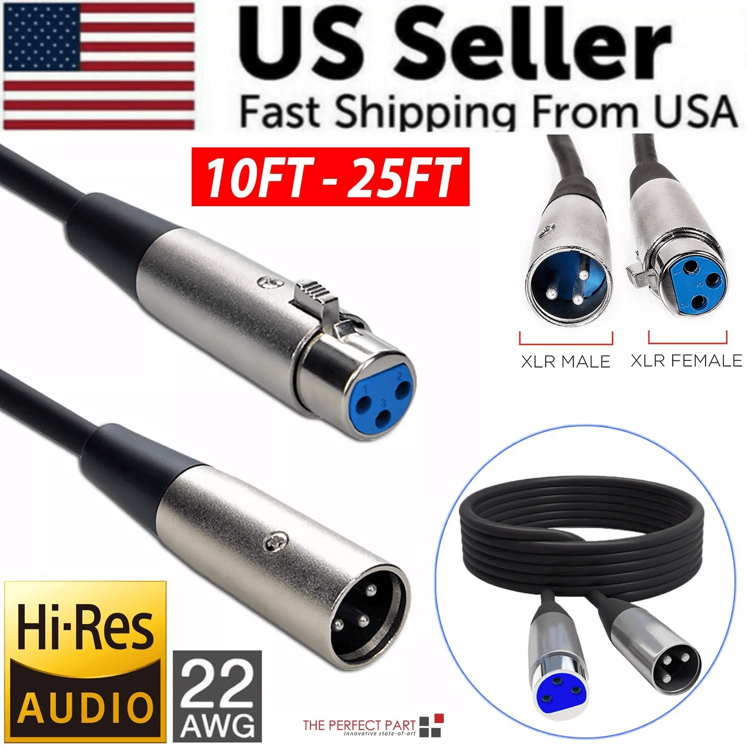 XLR Microphone MIC 3-Pin Male To Female Cable Cord Shielded Balanced Audio Extension Cable for Mixer, Stage, Studio