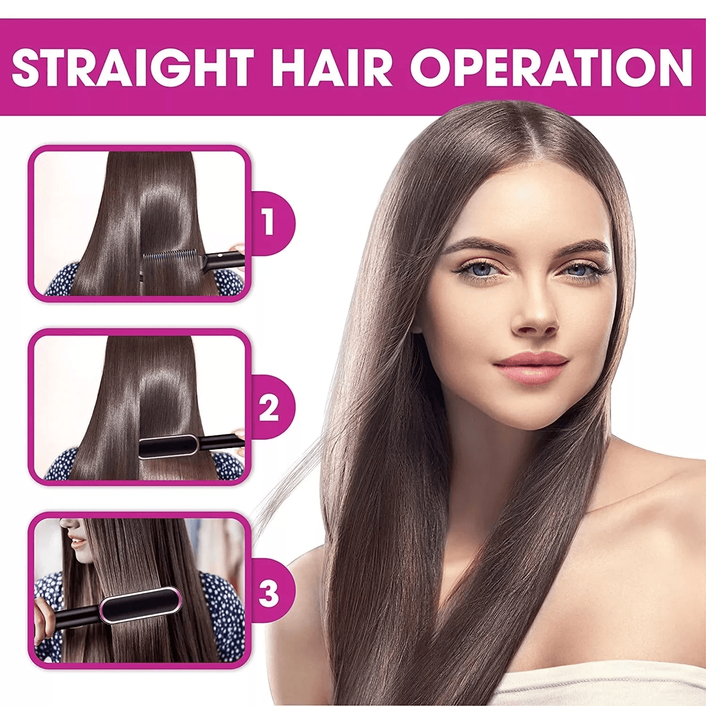 2in1 Hair Straightener Brush  Curler  Electric Hot Comb With Adjustable Heat Settings For FrizzFree 2