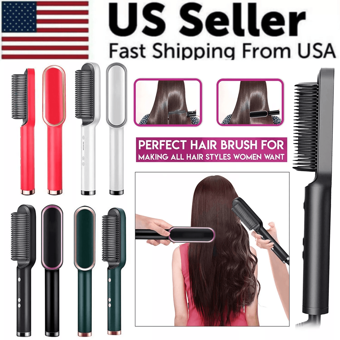 2-in-1 Hair Straightener Brush & Curler – Electric Hot Comb with Adjustable Heat Settings for Frizz-Free Styling