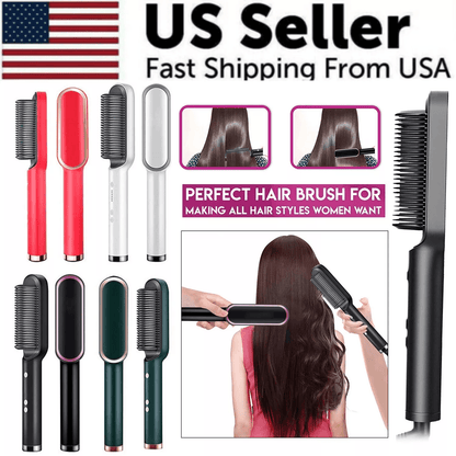 2-in-1 Hair Straightener Brush & Curler – Electric Hot Comb with Adjustable Heat Settings for Frizz-Free Styling