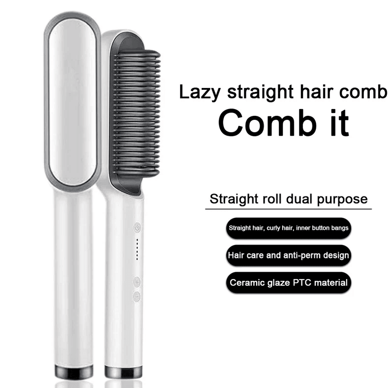 2in1 Hair Straightener Brush  Curler  Electric Hot Comb With Adjustable Heat Settings For FrizzFree 10
