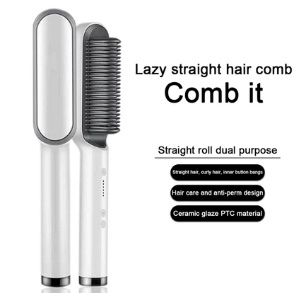 2in1 Hair Straightener Brush  Curler  Electric Hot Comb With Adjustable Heat Settings For FrizzFree 10