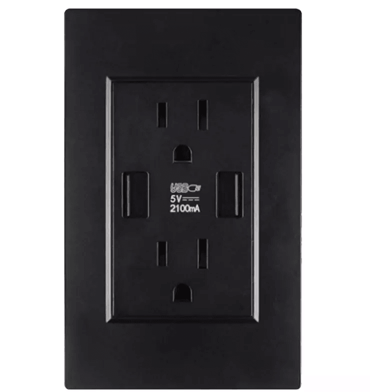 Dual Wall Outlet With USB Ports Charger 15A 120V  InWall Power Receptacle Plate Panel For Home Offi 2