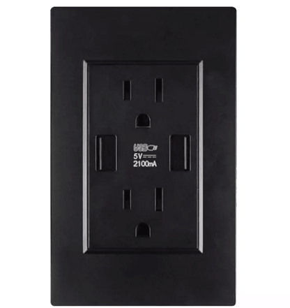 Dual Wall Outlet With USB Ports Charger 15A 120V  InWall Power Receptacle Plate Panel For Home Offi 2