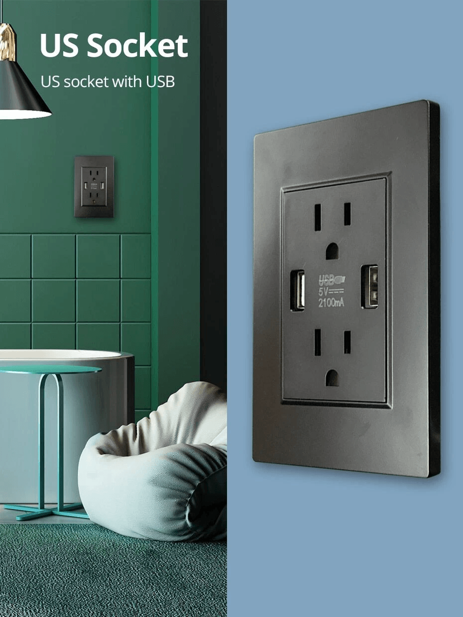 Dual Wall Outlet With USB Ports Charger 15A 120V  InWall Power Receptacle Plate Panel For Home Offi 3