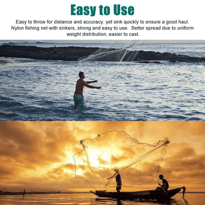 68101216FT Fishing Cast Net Bait Easy Throw Hand Cast Strong Nylon Mesh With Heavy Zinc Sinkers 7