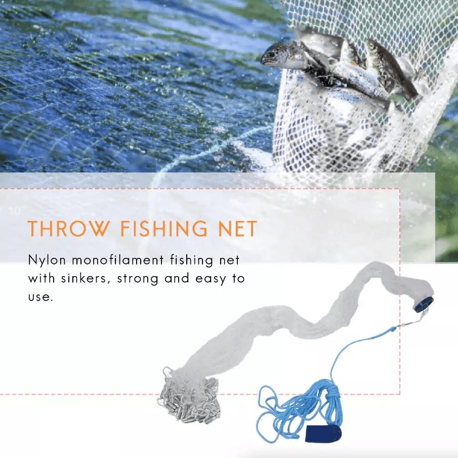 68101216FT Fishing Cast Net Bait Easy Throw Hand Cast Strong Nylon Mesh With Heavy Zinc Sinkers 6