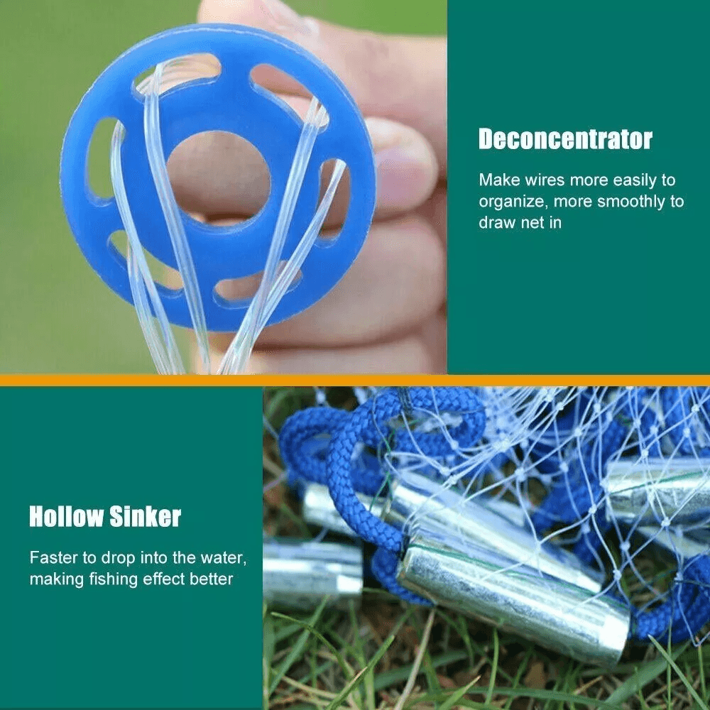 68101216FT Fishing Cast Net Bait Easy Throw Hand Cast Strong Nylon Mesh With Heavy Zinc Sinkers 8