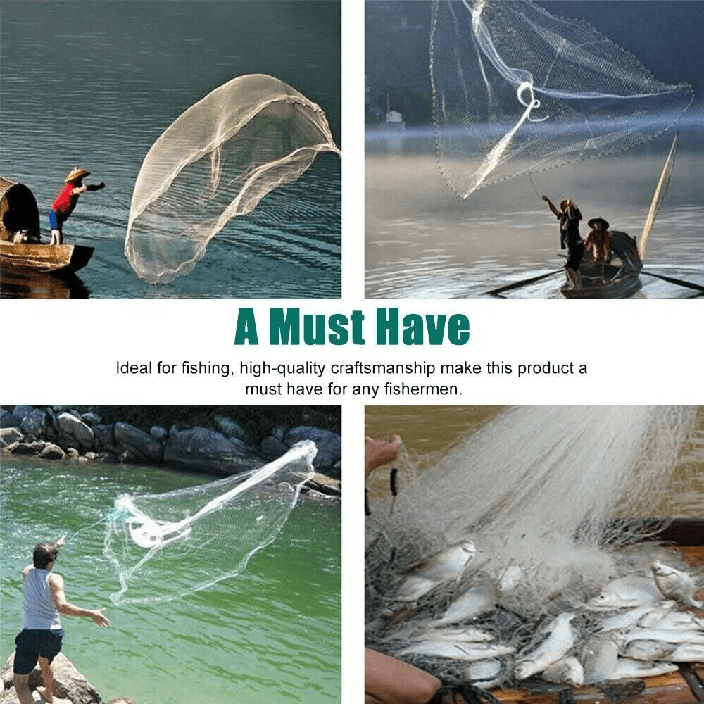68101216FT Fishing Cast Net Bait Easy Throw Hand Cast Strong Nylon Mesh With Heavy Zinc Sinkers 11