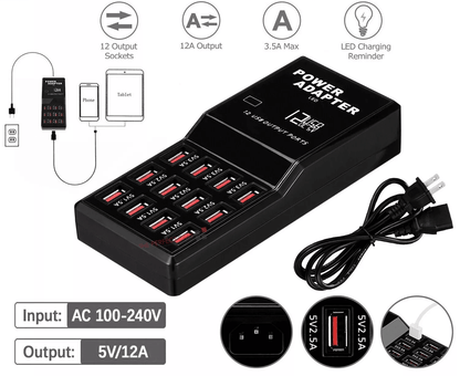 Multi Port USB Charging Station Hub, USB Desktop Wall Charger Organizer for Phones, Tablets, Smart Devices & Office Use