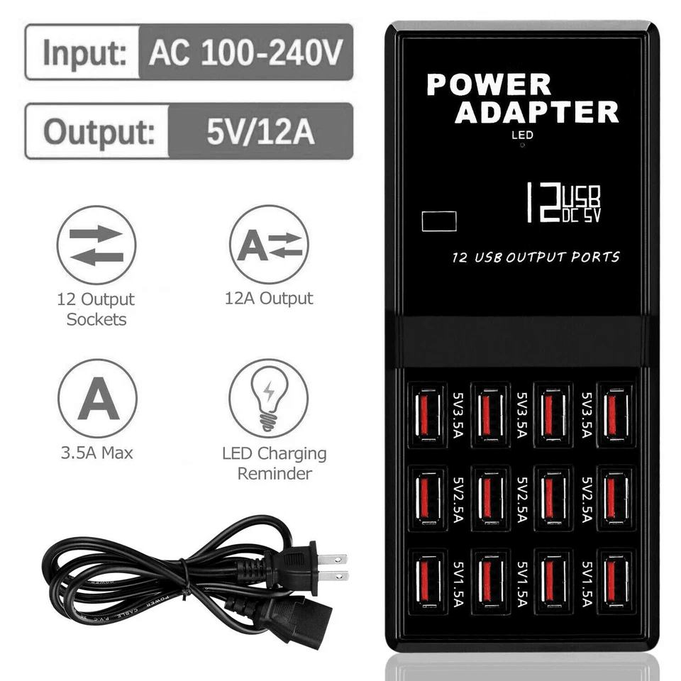 Multi Port USB Charging Station Hub USB Desktop Wall Charger Organizer For Phones Tablets Smart Dev 4