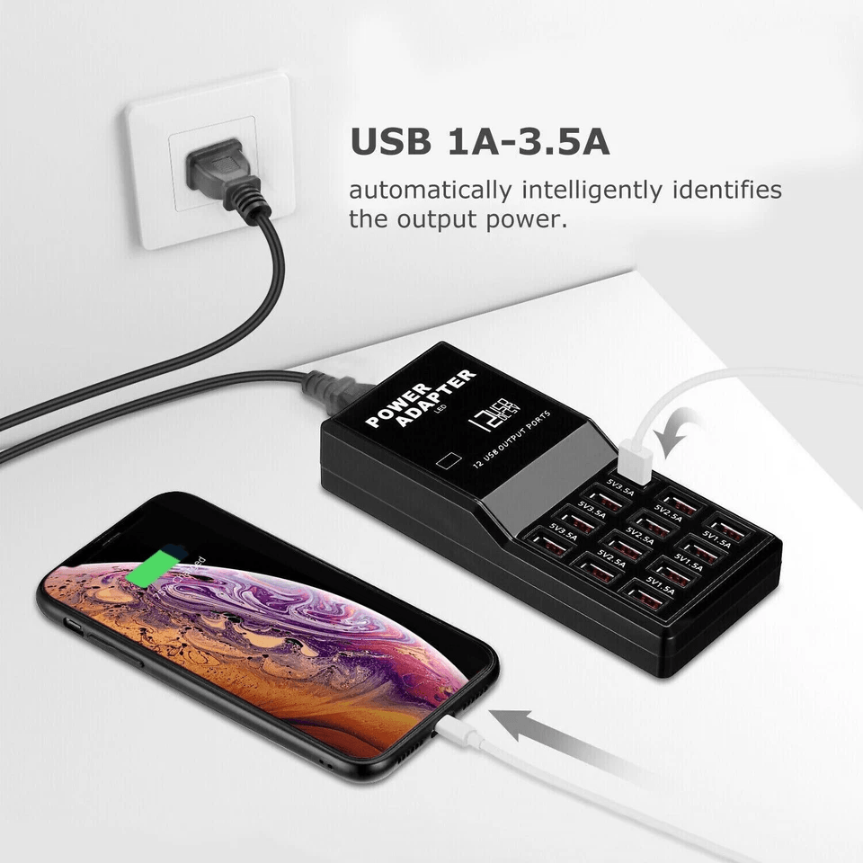 Multi Port USB Charging Station Hub USB Desktop Wall Charger Organizer For Phones Tablets Smart Dev 8