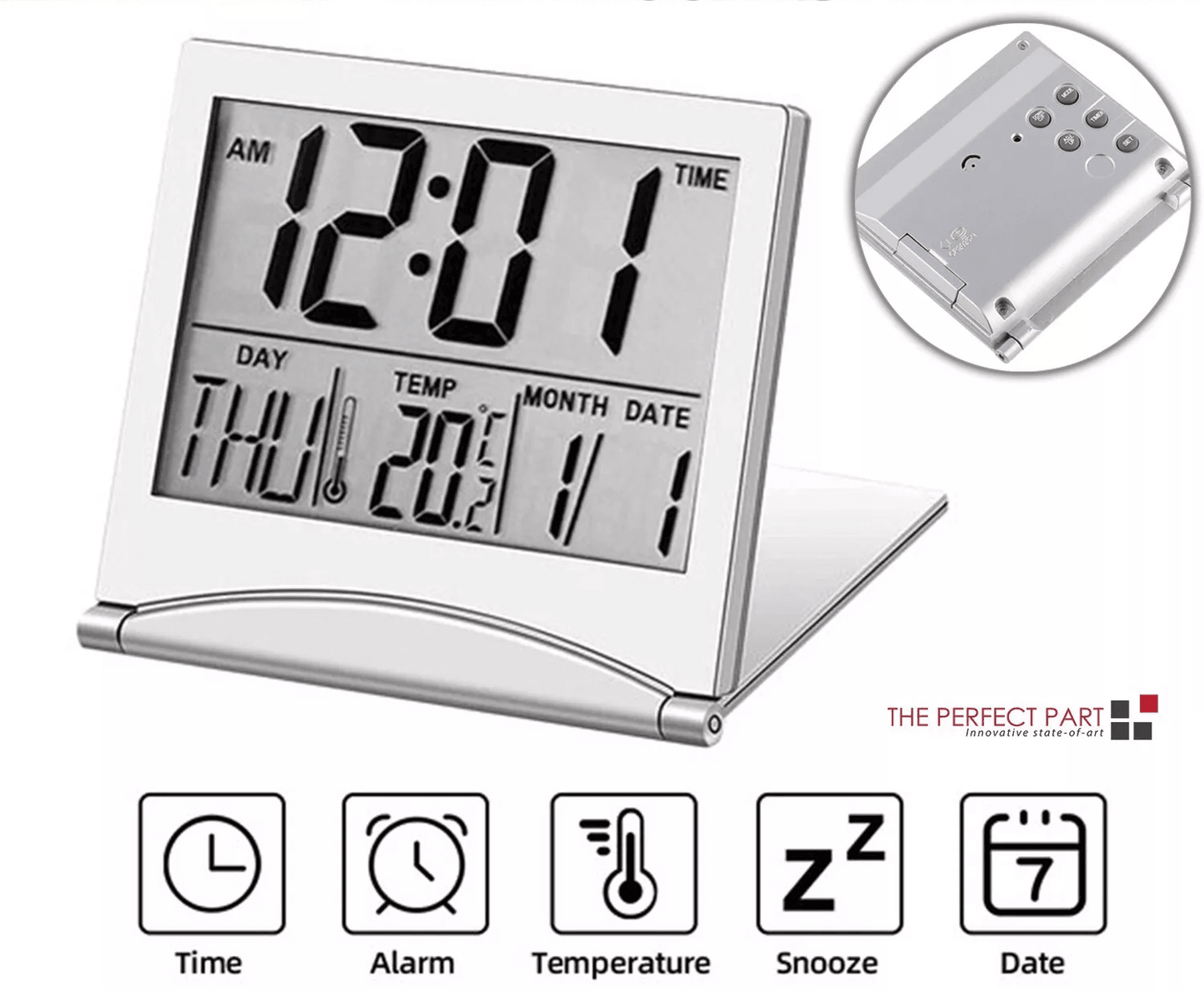 Digital Travel Alarm Clock, Compact Foldable LCD Clock with Temperature Display & Timer for Desk, Home, or Travel