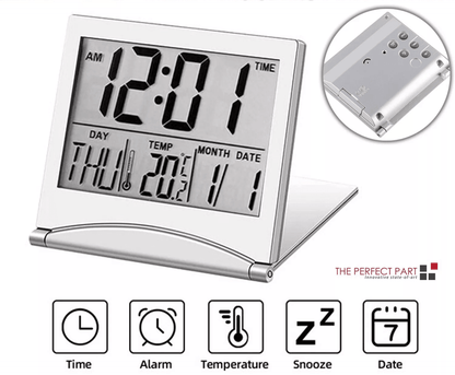 Digital Travel Alarm Clock, Compact Foldable LCD Clock with Temperature Display & Timer for Desk, Home, or Travel